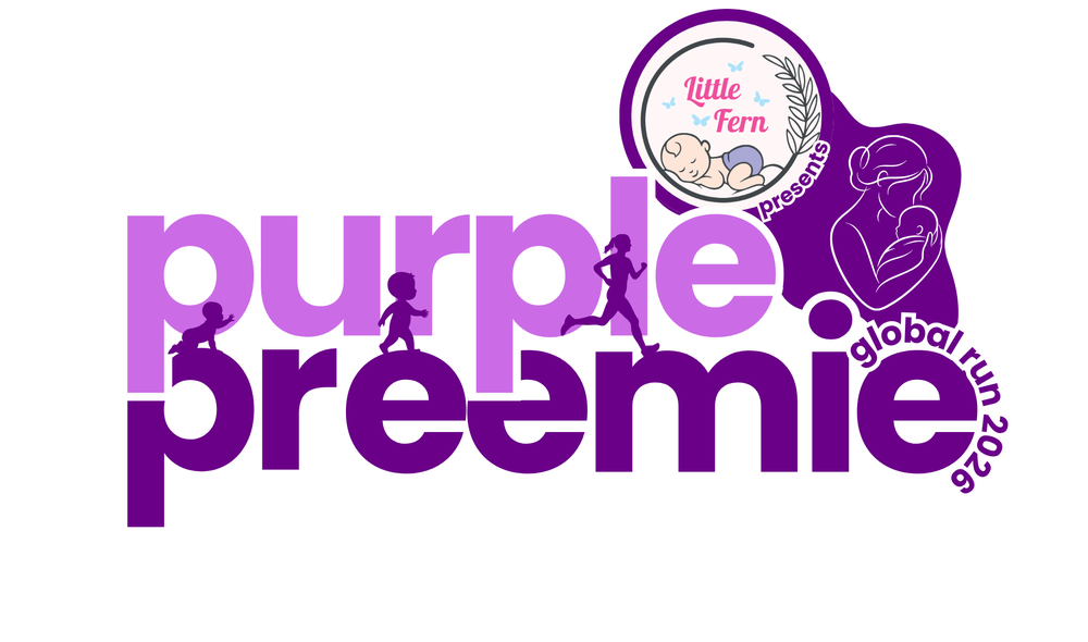 Purple Preemie Global Run 2026 logo, presented by Little Fern
